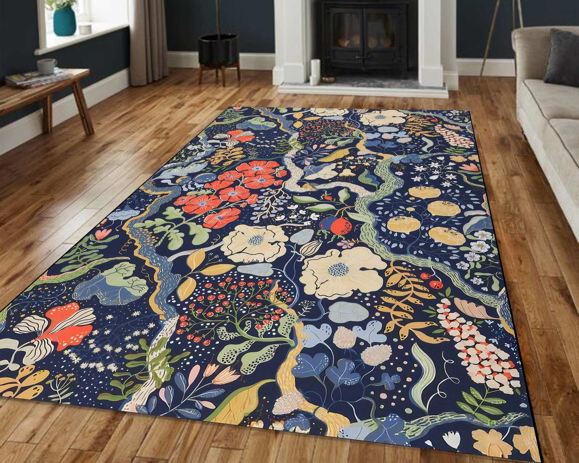 Discover Vintage Rétro Fleur Tapis