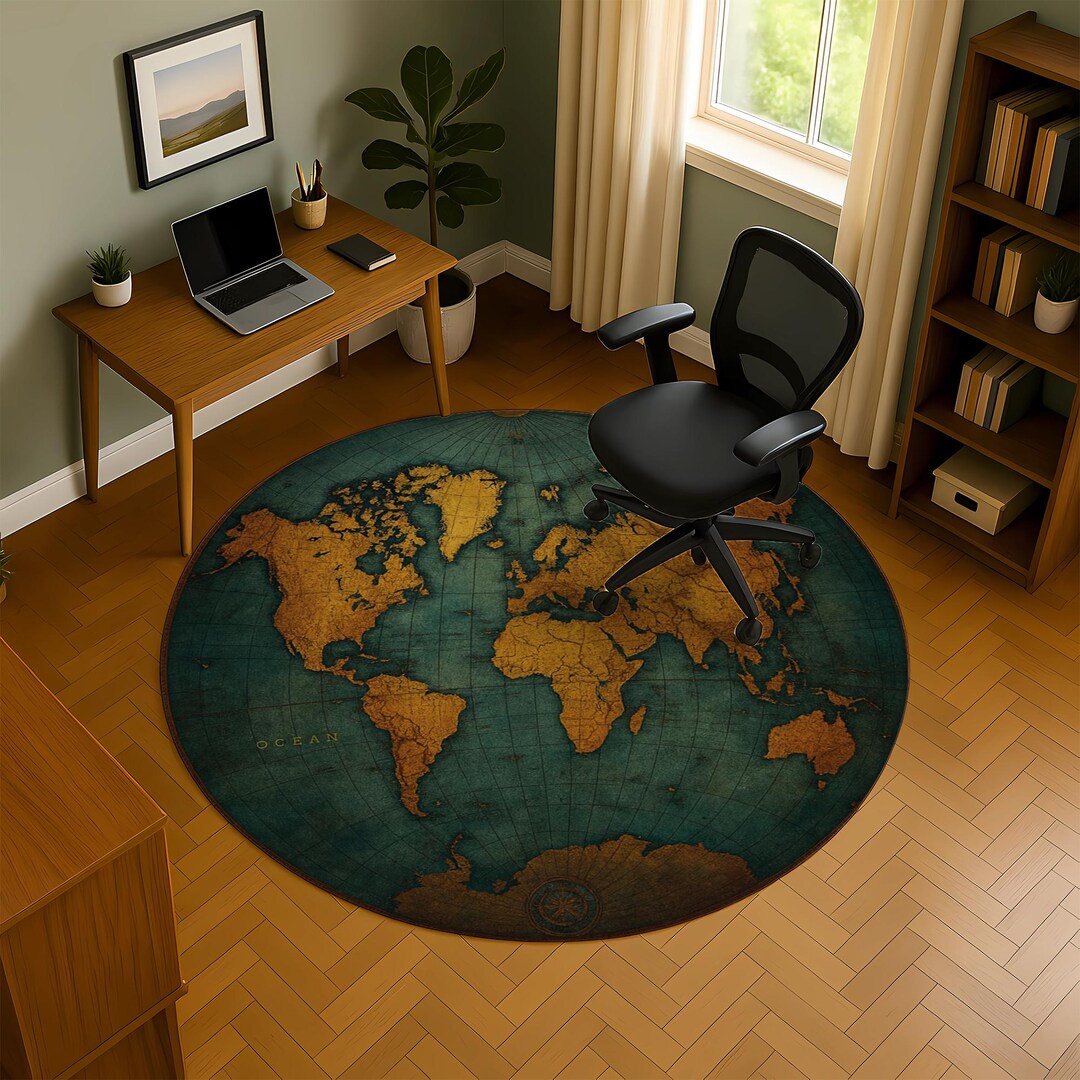 Vintage World Map Rug, Teal Gold Globe Cartography Rug - Etsy