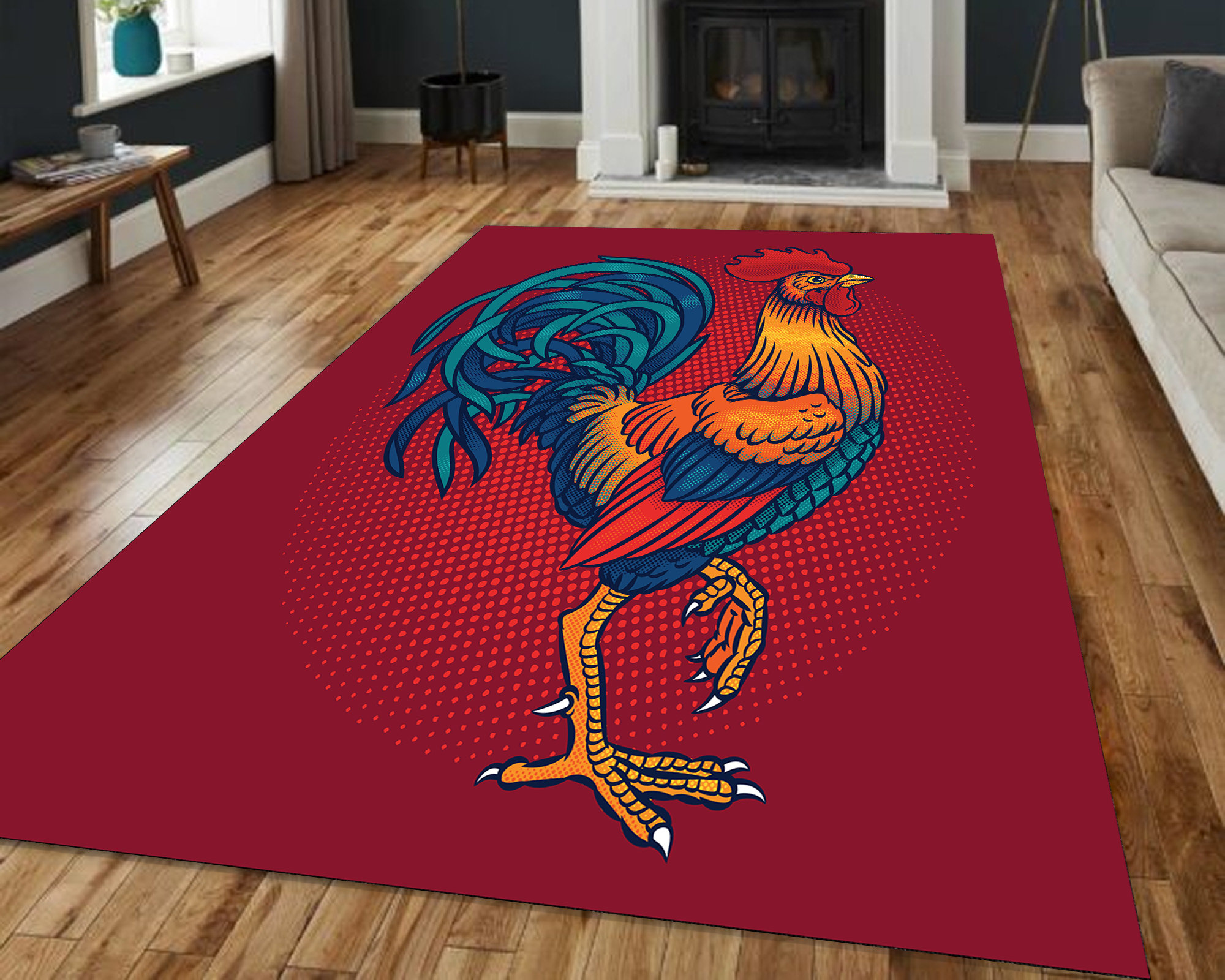 Red Hairy Angry Rooster Animal Print Kitchen Rug Chicken Washable Nonslip Home Decor Patter Carpet Patio Outdoor Farm Hause Salon Accent Etsy
