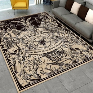 Gothic Occult Rug, Dark Witchy Decor Rug With Mystical Symbols, Satanic Style Carpet For Alternative Aesthetic Rooms, Edgy Home Accent Rug