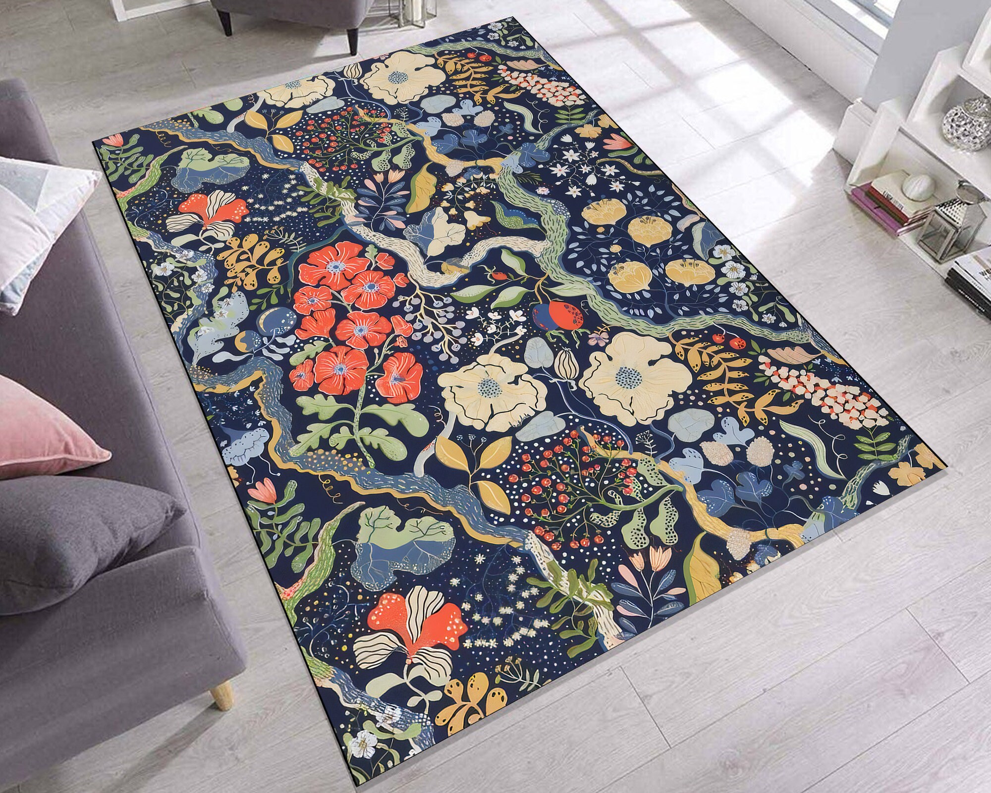 Discover Vintage Rétro Fleur Tapis