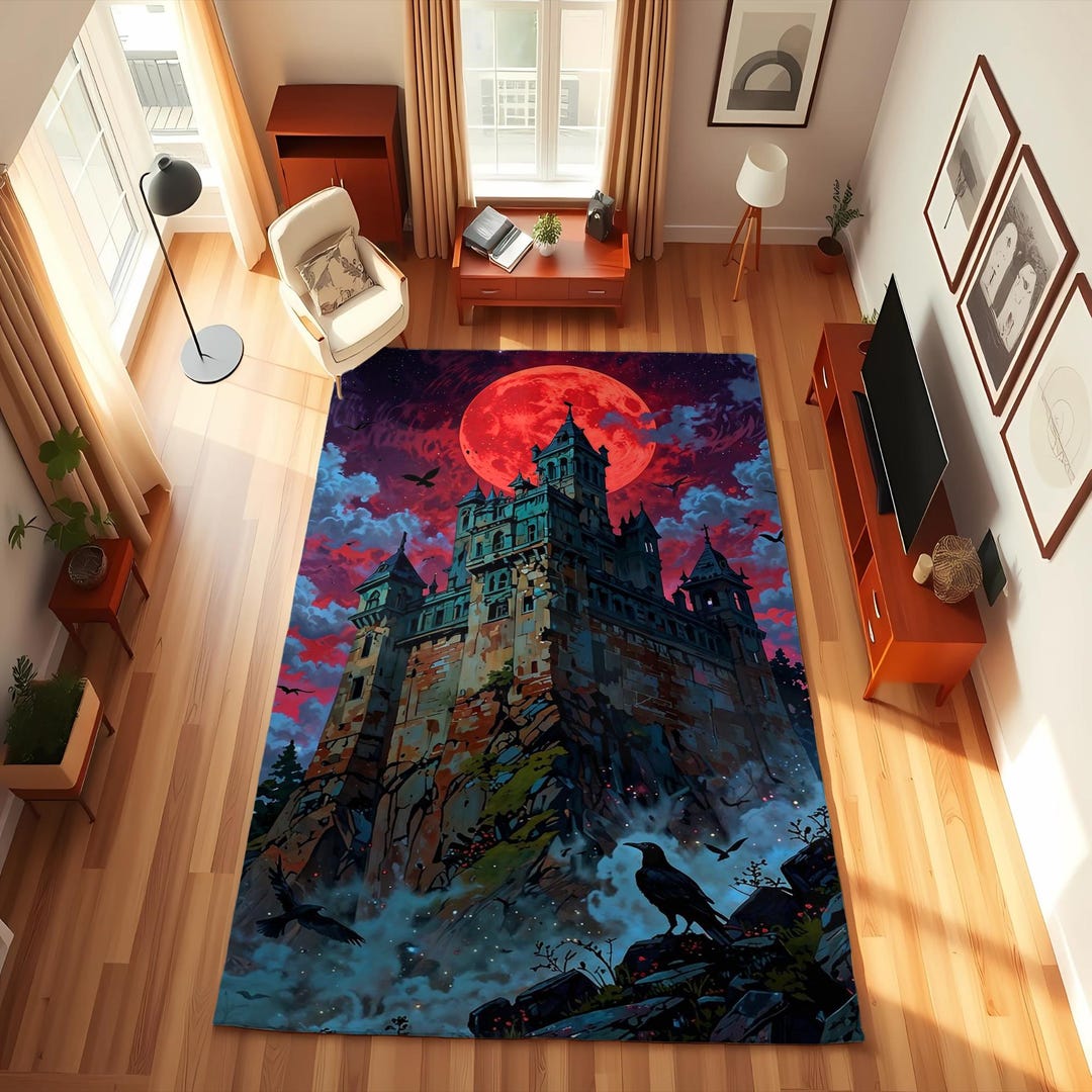 Blood Moon Rug Blood Moon Castle Rug, Gothic Night Fantasy Landscape Area Rug - Etsy
