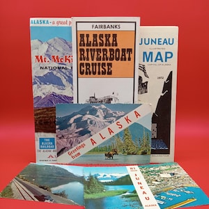 Lot de cartes postales, cartes et brochures vintage éphémères de l'Alaska avec timbres Eisenhower