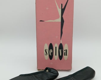 Vintage Child's selva black leather ballet shoes in original box