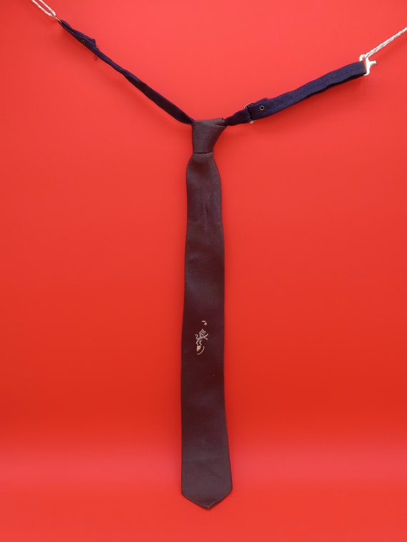 Child's vintage navy blue necktie with lion embroi