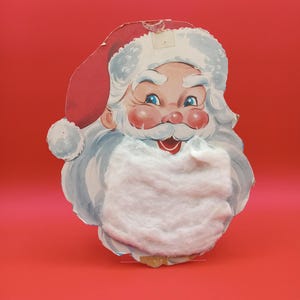 Papá Noel vintage recortado en cartón con barba de algodón