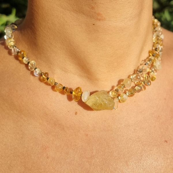 Raw Citrine Necklace with Golden Hematites | November Birthstone Necklace with Real Citrine | Chunky Citrine Choker