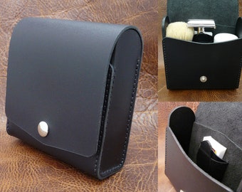 Leather travel case for shaving