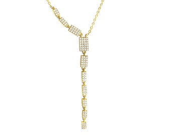 Sterling Silver Y Lariat Necklace: Cubic Zirconia Drop, Adjustable