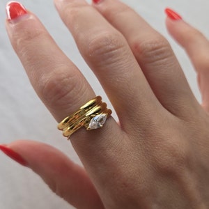 Gold Ring, Stackable Ring, Ring for Women ,Minimalist Ring, Gift for her, Gemstone Ring, Dainty Ring,18K Gold Banded Diamond Ring