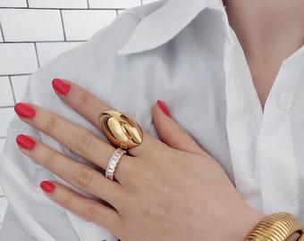 Chunky Gold Rings, Statement Ring, Gold Band Ring, Boho ring, Unique Ring, Minimalist Ring, Big Gold Ring, Big Dome Ring, Gift for her