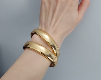 Gold Cuff Bracelet, Thick Bracelet, Summer Bracelet, Chunky Bangle, Bracelet Layering Stacking Shiny Heavy Bangle Gold, Stylish Jewelry