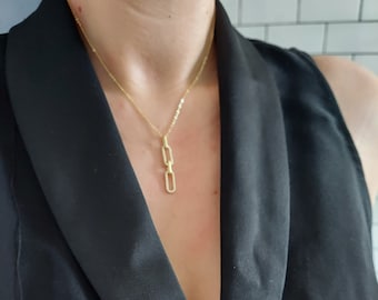 Dainty 18K Gold Paperclip Necklace: Sterling Silver Minimalist Chain