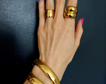 18K Gold Plated Cuff Bracelet: Chunky Bangle for Small Wrist