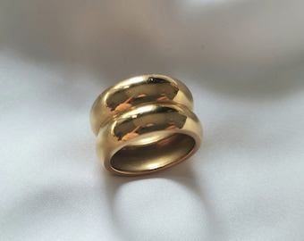 18K Gold Plated Dome Ring: Chunky Stainless Steel Band