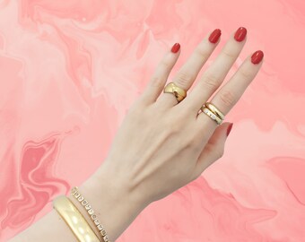18K Gold Banded Diamond Ring: Stackable Sterling Silver Ring