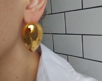 Gold Tear Drop Earrings: Chunky Statement Earrings
