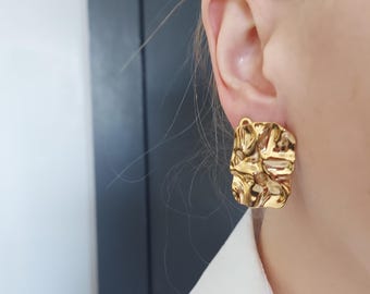 Grandes boucles d'oreilles irrégulières, grosses boucles d'oreilles en or, grandes créoles, boucles d'oreilles tendance, boucles d'oreilles texturées, clous d'oreilles, boucles d'oreilles tendance