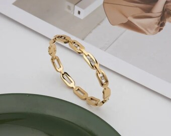 Oval Hallow Bracelet, Link Chain Bracelet, Bracelet for Women, Gold Bracelet, Gold Layering Bracelet, Waterproof & Tarnish Free, Bangle