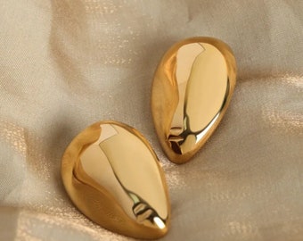 Gold Tear Drop Earring, Water Drop Earrings, Gold Silver Statement Earrings, Chunky Modern Gold Earrings, Extra Large Earrings for Women