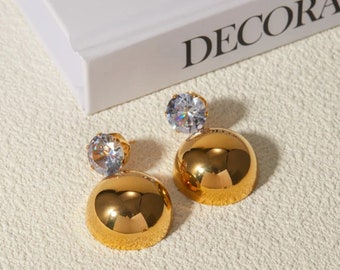 Gold Ball Earrings, Statement Earrings, Elegant Earrings, Chunky Earrings, Thick Earrings , Fine Jewelry ,