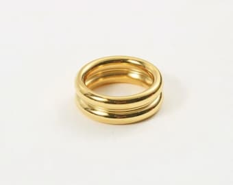 Gold Band Ring: 18K Plated Stainless Steel Stackable Duo