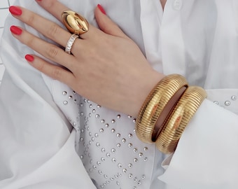 Gold Bracelet, Chunky Gold Bracelet, Big Stacking Bracelet for Her, Statement Jewelry for Women,  Cuff Bracelet, Gold Bangle