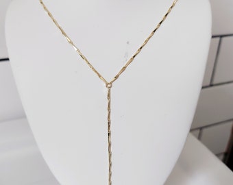 LONG LARIAT NECKLACE | Thin Drop Y Necklace | Simple Gold Necklace | Simple Y Necklace |  Luxury Necklace, Choker Necklace, Gold Layer Chain