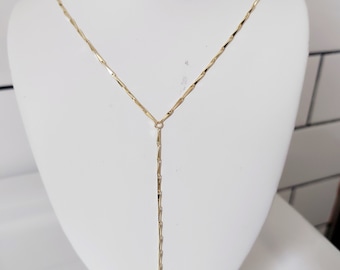 LONG LARIAT NECKLACE | Thin Drop Y Necklace | Simple Gold Necklace | Simple Y Necklace |  Luxury Necklace, Choker Necklace, Gold Layer Chain