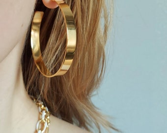 Big Hoop earring, Large Hoops, EXTRA Large 18k Gold Hoop Earrings ,Oversize Earring 2 inch Hoop Gold Earrings, Big Round Large
