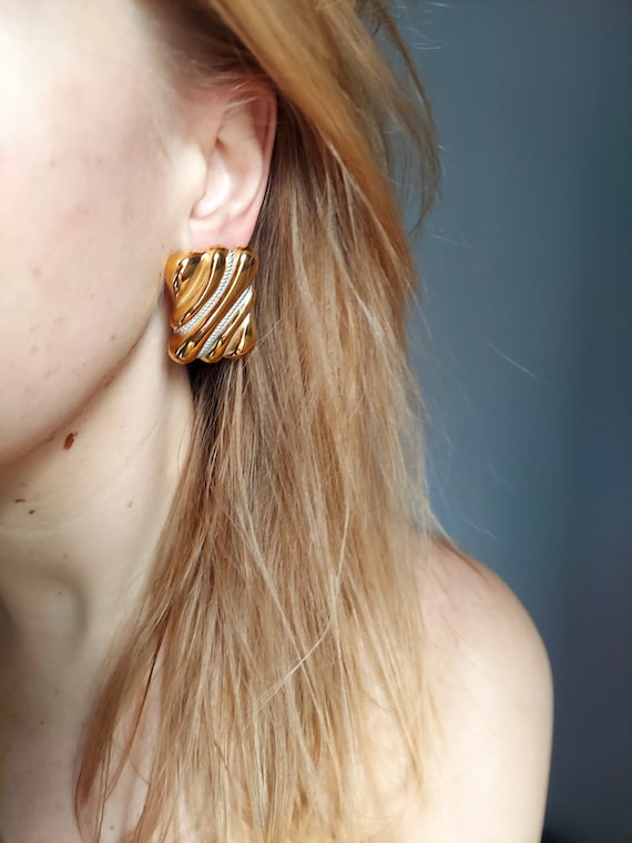 Gold Rectangle Statement Earrings: Chunky Geometr… - image 1