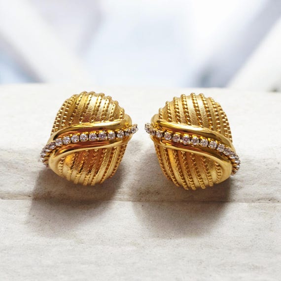 Gold Round Stud Earrings: Chunky Vintage Weave Jewelry, Perfect Holiday Earrings, Gift