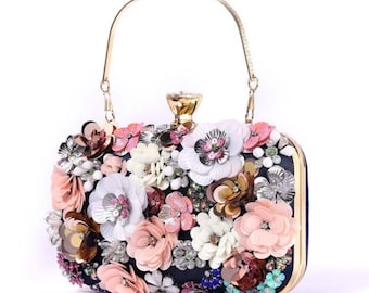 Flower clutch bag, Mothers Day, Purse for wedding, Bridesmaids bag, Birthday gift for her, Flower bag, Handmade bag, Floral Evening Bag,