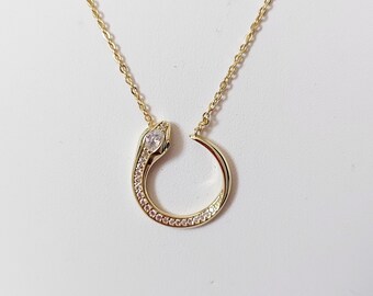 SNAKE MOON NECKLACE | Luxury Necklace | Thin Moon Necklace | Snake Moon Pendant |  Elegant Fashion Handmade Zircon Gemstone Pendant Necklace