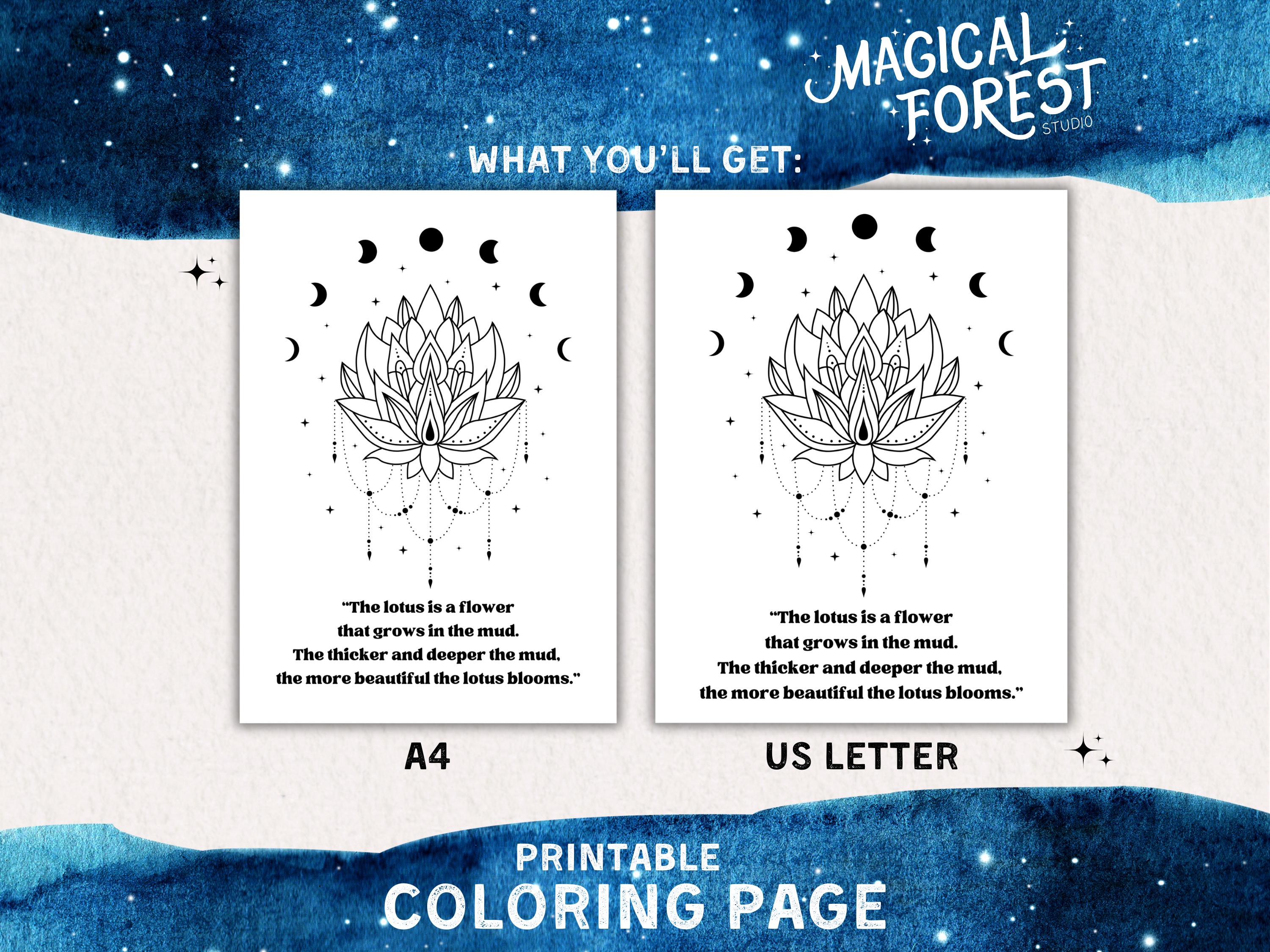 Inspirational Coloring Page – Lotus Flower & Quote, Printable Wall Art ...