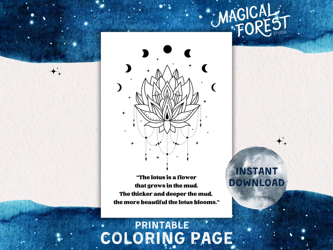 Inspirational Coloring Page – Lotus Flower & Quote, Printable Wall Art ...