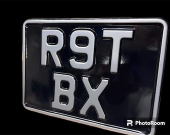 Classic black silver pressed number plates