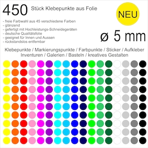 450 Stück Klebepunkte aus Folie glänzend rund 5mm Aufkleber Sticker Inventur Markierungen Auszeichnungen Scrapbook Museen Galerien Basteln