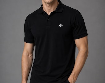 Camiseta masculina 100% algodão, gola polo preta – camiseta clássica de manga curta com ajuste regular