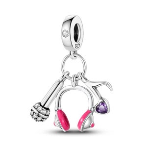 Hörlursberlock, musiknot och mikrofonberlock för armband och halsband, S925 sterlingsilver