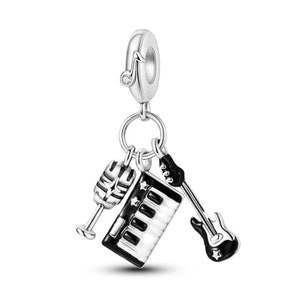 Music Charms, Microphone, Electric Piano and Guitar Music Charm, Musical Instruments Charm for a Bracelet and Necklace, S925 Sterling Silver