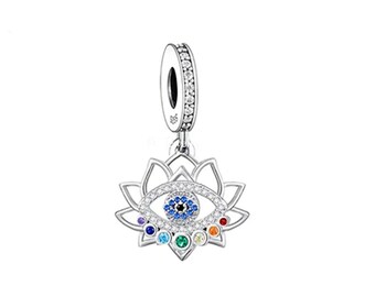 Blue Eye Charm, CZ Charm for a Bracelet and Neacklace, S925 Sterling Silver