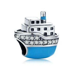 Ship Charm, Yacht Charm, Charm for a Bracelet and Necklace, S925 Sterling Silver & Enamel , Travel Charm, Cruise vacation Charm