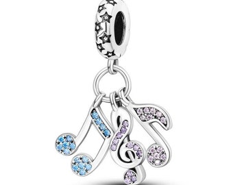 Musical Note Charm, Music Charm for a Bracelet and Necklace, S925 Sterling Silver & CZ