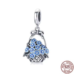 Forget Me Not Charm,  Flowers Charm for Bracelet and Necklace, S925 Sterling Silver & Enamel