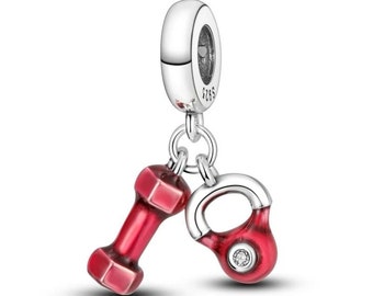 Fitness Charms Dumbbell and Kettlebell Charm for a Bracelet and Necklace, S925 Sterling Silver