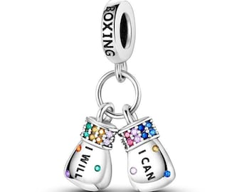 Boxing Gloves Charm, Sport Charm, I Can I Will Charm, Dangle Charm, for a Bracelet and Necklace, S925 Sterling Silver