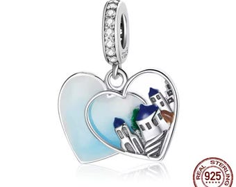 Santorini Greece Vacation Travel Charm for a Bracelet and Necklace, S925 Sterling Silver