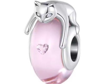 Rosa Murano Glas Anhänger für Armband und Kette, S925 Sterling Silber