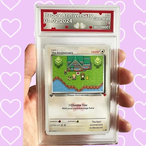 Pokemon Anniversary Card personalizzata - Pixel Art - In una custodia graduata - Carta fisica personalizzata - Aggiungi il tuo messaggio